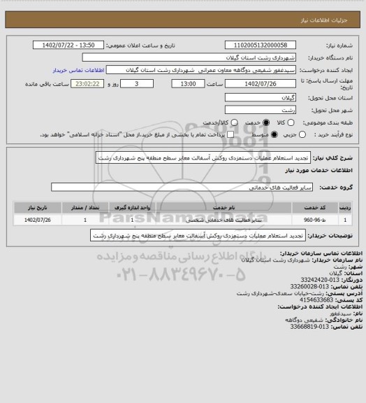 استعلام تجدید استعلام عملیات دستمزدی روکش آسفالت معابر سطح منطقه پنج شهرداری رشت