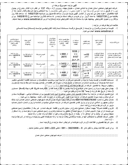 مزایده واگذاری حق بهره برداری زمین صنعتی جهت احداث واحد صنعتی نوبت دوم 