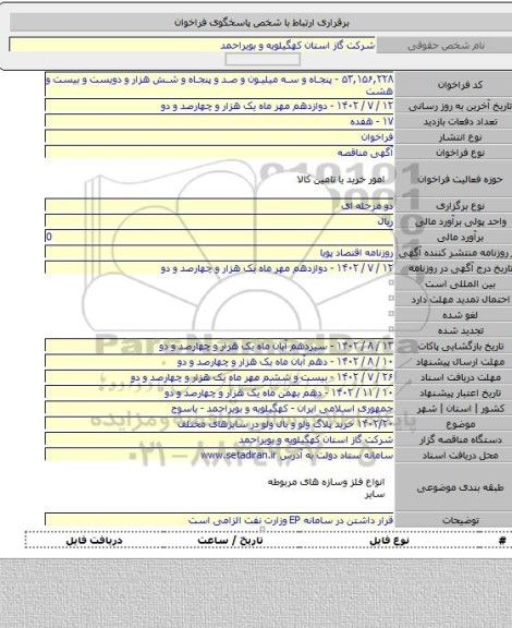 مناقصه, ۱۴۰۲/۲۰ خرید پلاگ ولو و بال ولو در سایزهای مختلف