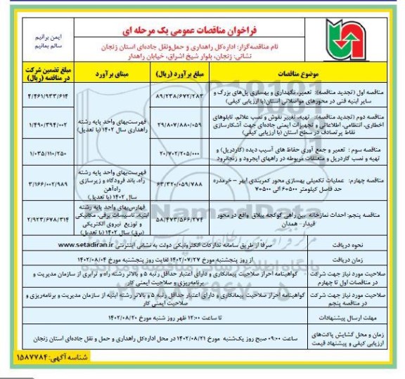 فراخوان مناقصات تعمیر، نگهداری و بهسازی پل های بزرگ و ...