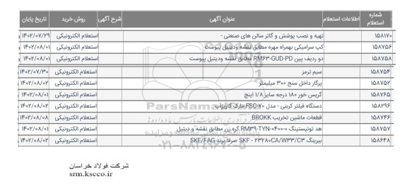 استعلام تهیه و نصب پوشش و گاتر سالن های صنعتی و...