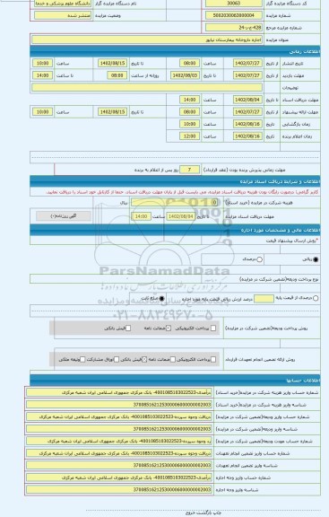 مزایده ، اجاره داروخانه بیمارستان نیاپور