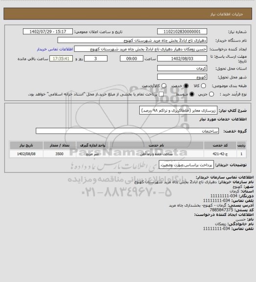 استعلام زیرسازی معابر (خاخاکریزی و تراکم ۹۸ درصد)