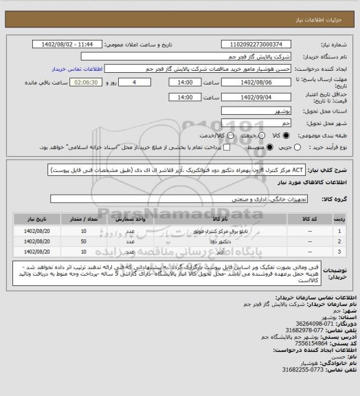 استعلام ACT مرکز کنترل 8زون بهمراه دتکتور دود فتوالکتریک .آژیر فلاشر ال ای دی (طبق مشخصات فنی فایل پیوست)