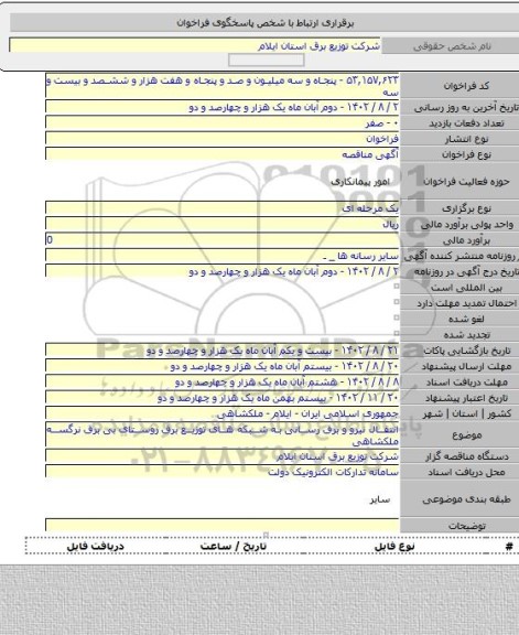 مناقصه, انتقال نیرو و برق رسانی به شبکه های توزیع برق روستای بی برق نرگسه ملکشاهی