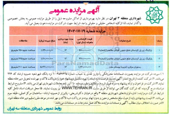 مزایده بهره برداری از اماکن...