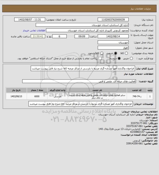 استعلام فراخوان واگذاری امور تصدی¬گری مرتبط با بازرسی از مراکز عرضه کالا
شرح نیاز فایل پیوست میباشد