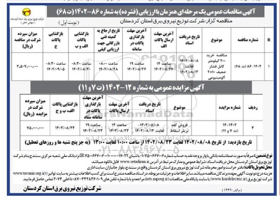 مناقصه و مزایده فروش کفه تریلر اسقاط....