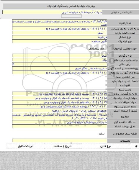 مناقصه, اصلاح ، توسعه و بازسازی شبکه توزیع آب آشامیدنی شهر پیرانشهر - شماره فراخوان : ۲۰۰۲۰۰۵۳۹۰۰۰۰۱۲۵