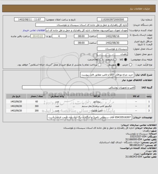 استعلام خرید چراغ نورافکن LED و لامپ مطابق فایل پیوست