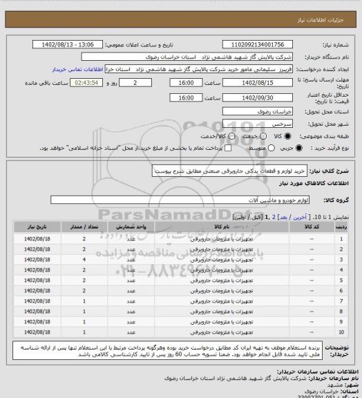 استعلام خرید لوازم و قطعات یدکی جاروبرقی صنعتی مطابق شرح پیوست