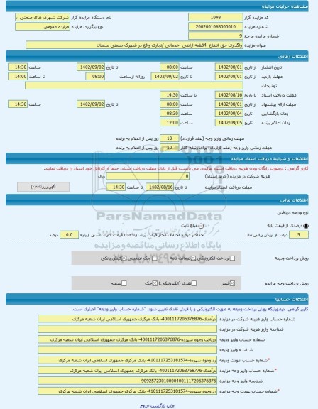 مزایده ، واگذاری حق انتفاع  4قطعه اراضی  خدماتی /تجاری واقع در شهرک صنعتی سمنان  -مزایده زمین  - استان سمنان