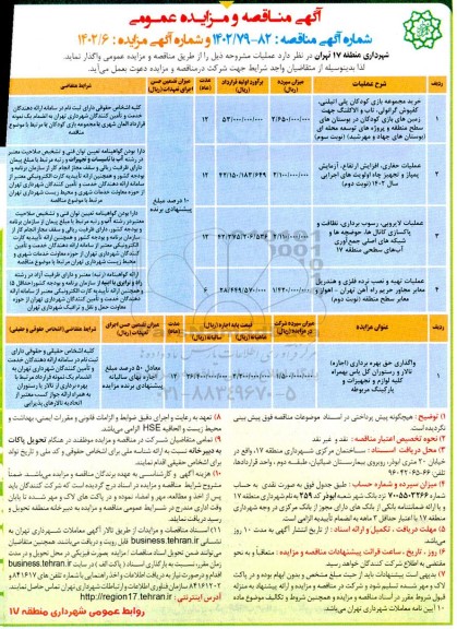 مناقصه و مزایده خرید مجموعه بازی کودکان پلی اتیلنی، کفپوش گرانولی، تاب و الاکلنگ و ...