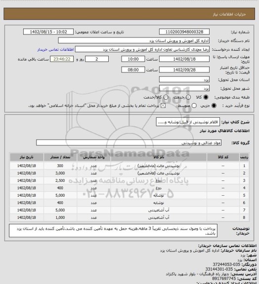 استعلام اقلام نوشیدنی از قبیل:نوشابه و.....