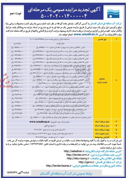 تجدید مزایده اجاره زمین ها برای کشت محصولات زراعی