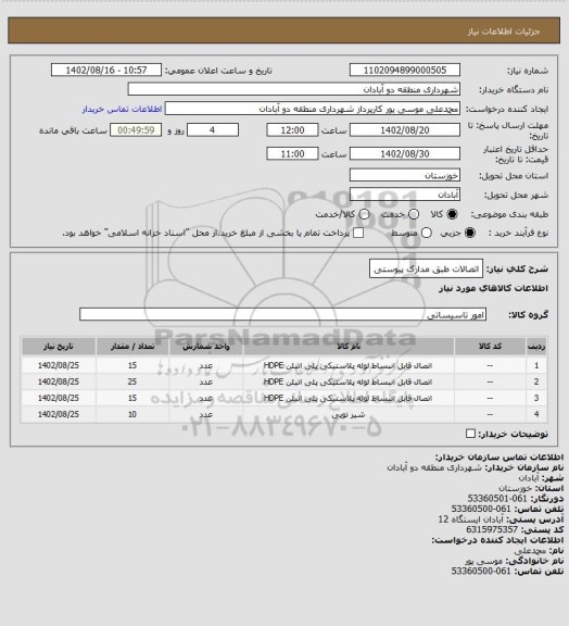 استعلام اتصالات طبق مدارک پیوستی