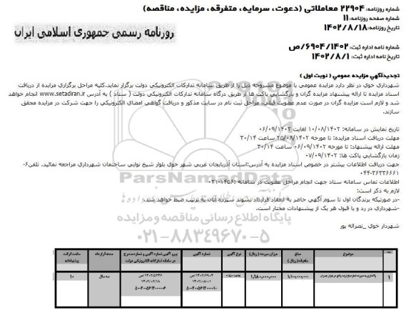 تجدید مزایده عمومی واگذاری به صورت اجاره بازارچه