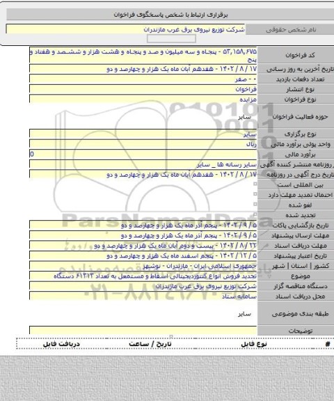 مزایده, تجدید فروش انواع کنتوردیجیتالی  اسقاط و مستمعل  به تعداد ۶۱۳۱۳ دستگاه