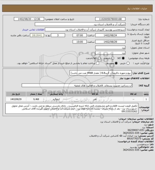 استعلام پیچ و مهره داکرومات گرید8.8  ( مقدار 9468 عدد می باشد)