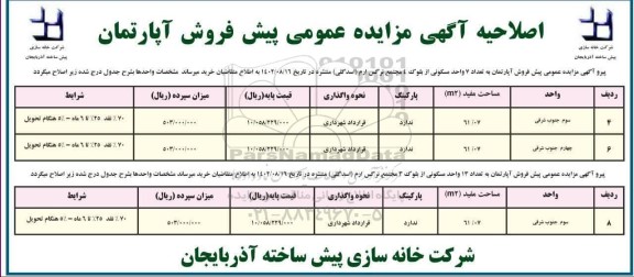 اصلاحیه مزایده پیش فروش آپارتمان 