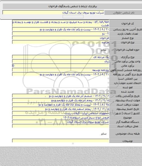 مزایده, فروش انواع سیم مسی  اسقاط  ۵-۱۴۰۲