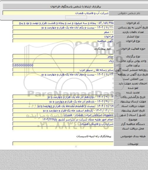 مناقصه, انجام امور نقلیه ستاد شرکت در سراسر کشور  ع/۱۴۰۲/۲۴۸