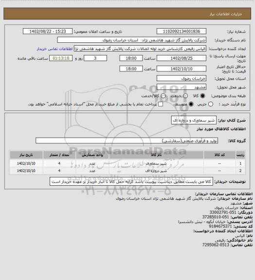 استعلام شیر سماوری و دروازه ای