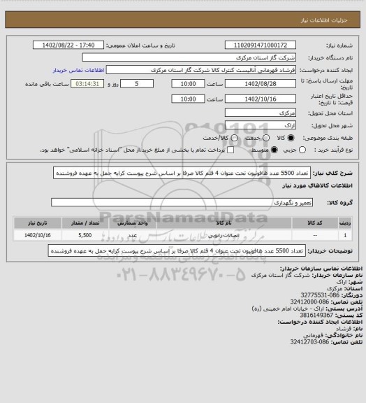 استعلام تعداد 5500 عدد هافونیون تحت عنوان 4 قلم کالا صرفا بر اساس شرح پیوست کرایه حمل به عهده فروشنده