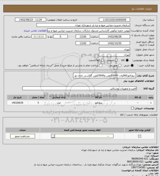 استعلام پروژکتور360وات 53000لومن و5000کلوین گلکسی مازی نور