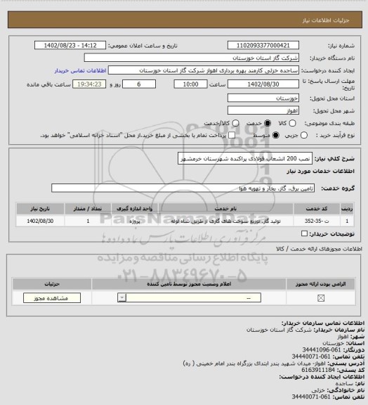 استعلام نصب 200 انشعاب فولادی پراکنده شهرستان خرمشهر