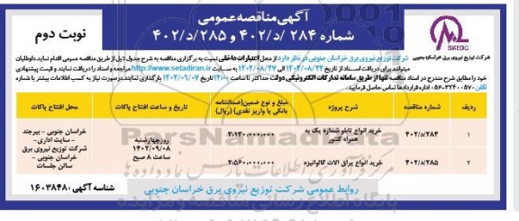 مناقصه خرید انواع تابلو و یراق آلات گالوانیزه- نوبت دوم