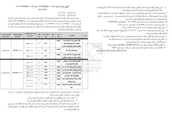 مزایده جهت ساخت و نصب و بهره برداری تبلیغاتی...