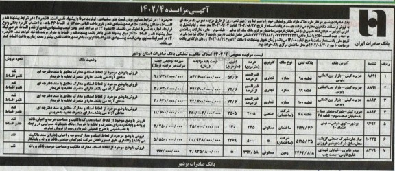 مزایده فروش املاک مازاد ملکی تملیکی  