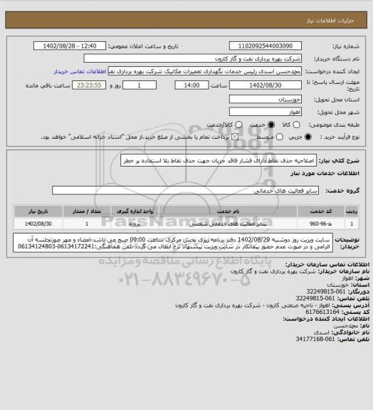 استعلام اصلاحیه حذف نقاط دارای فشار فاقد جریان جهت حذف نقاط بلا استفاده پر خطر