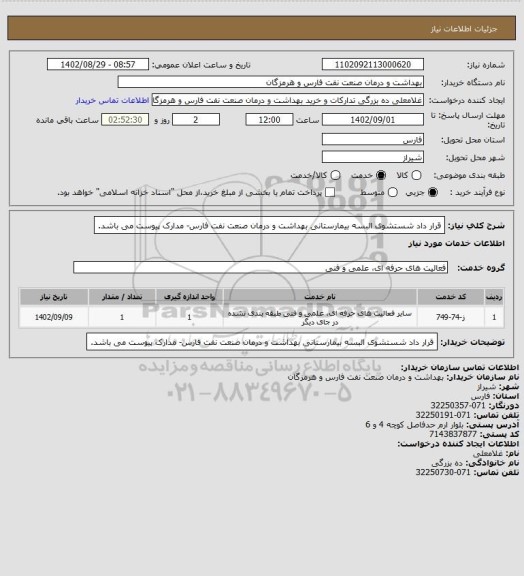 استعلام قرار داد شستشوی البسه بیمارستانی بهداشت و درمان صنعت نفت فارس- مدارک پیوست می باشد.