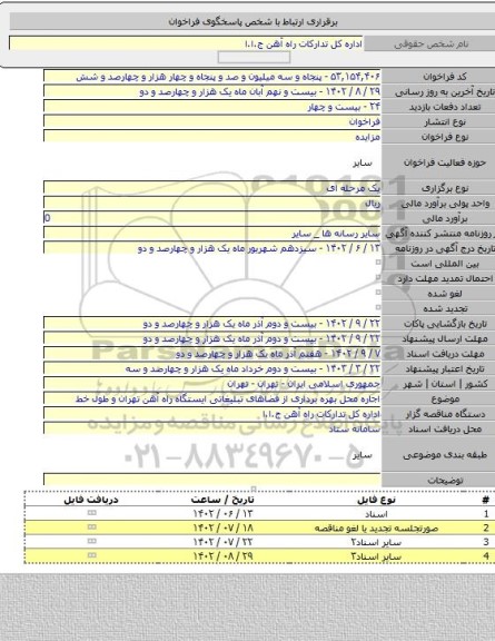 مزایده, اجاره محل بهره برداری از فضاهای تبلیغاتی ایستگاه راه آهن تهران و طول خط