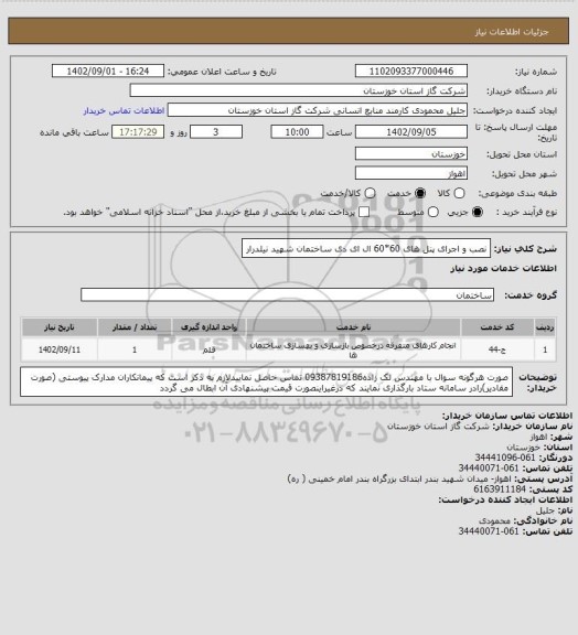 استعلام نصب و اجرای پنل های 60*60 ال ای دی ساختمان شهید نیلدرار