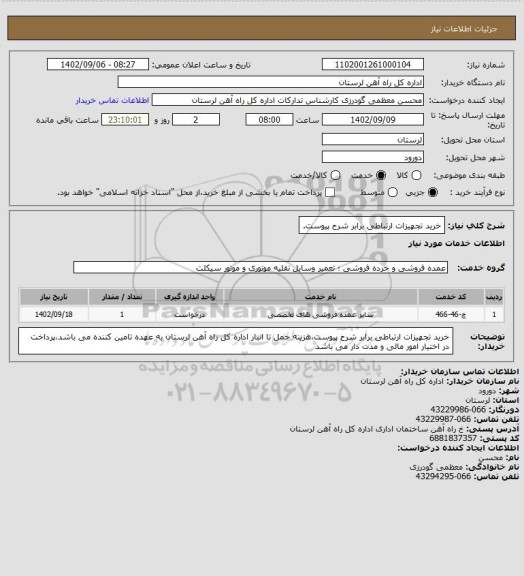 استعلام خرید تجهیزات ارتباطی برابر شرح پیوست.