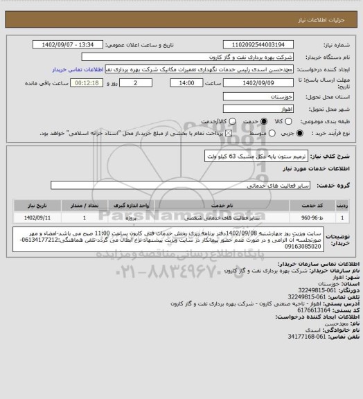 استعلام ترمیم ستون پایه دکل مشبک 63 کیلو ولت