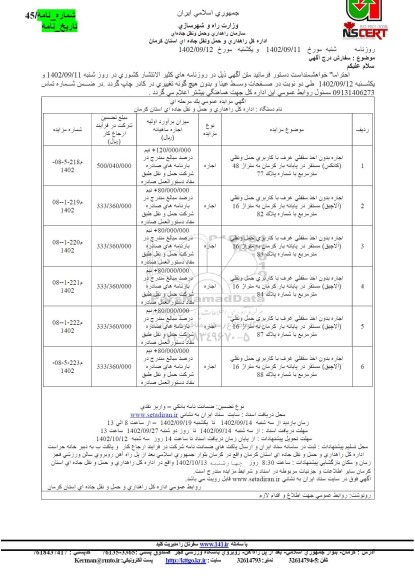 مزایده اجاره بدون اخذ سرقفلی غرف با کاربری حمل و نقلی  کانکس مستقر در پایانه بار