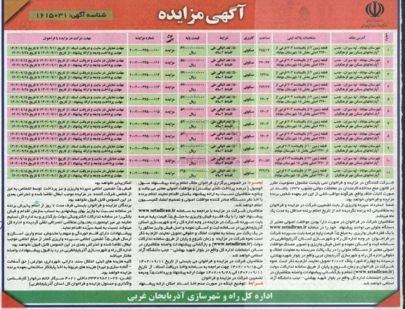 مزایده 11 قطعه زمین با کاربری مسکونی 