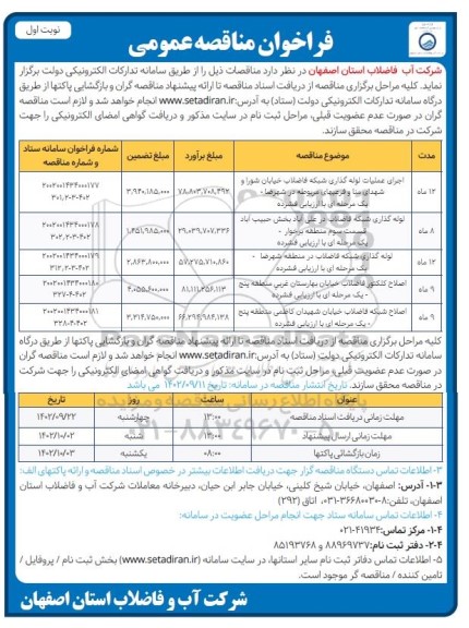 مناقصه اجرای عملیات لوله گذاری شبکه فاضلاب خیابان شورا و شهدای منا و فرعیهای مربوطه....