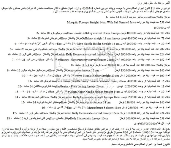 مزایده فروش 1- پنس موسکیتو استریت فول ترید 14 سانت Eco-مونتاژ پاکستان و...