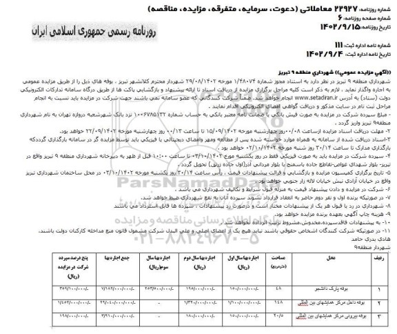 مزایده عمومی اجاره بوفه پارک دانشجو...