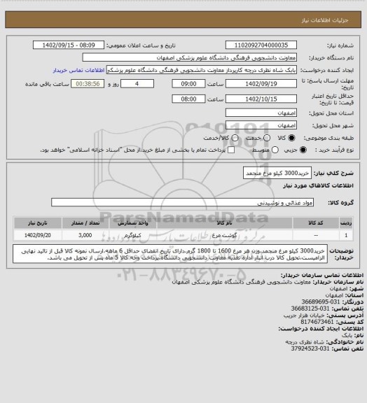 استعلام خرید3000 کیلو مرغ منجمد