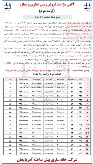 مزایده فروش تعداد 18قطعه زمین تجاری- نوبت دوم