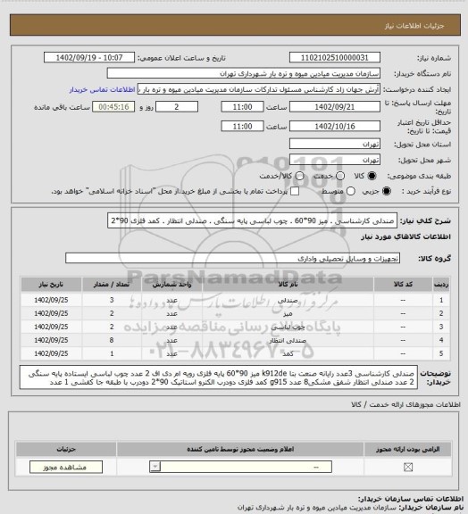 استعلام صندلی کارشناسی . میز 90*60 . چوب لباسی پایه سنگی . صندلی انتظار . کمد فلزی 90*2