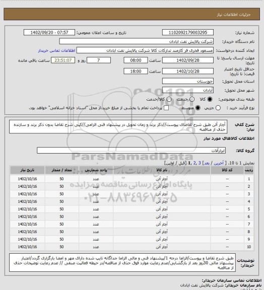 استعلام آچار آلن
طبق شرح تقاضای پیوست//ذکر برند و زمان تحویل در پیشنهاد فنی الزامی//کپی شرح تقاضا بدون ذکر برند و سازنده حذف از مناقصه