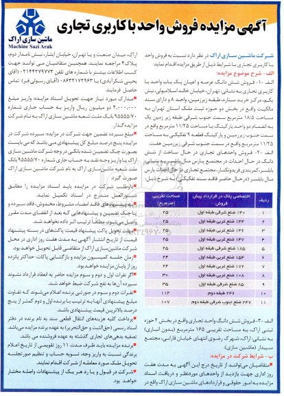 مزایده فروش واحد با کاربری تجاری