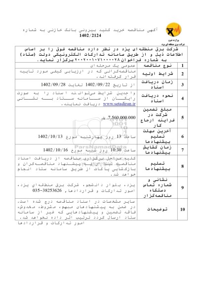 مناقصه خرید کلید بیرونی بانک خازنی 